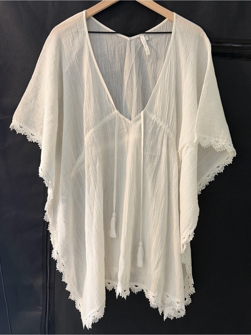 Seafolly White Cotton Semi Sheer Bathing Suit Coverup Size Small